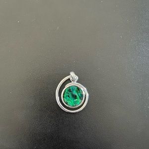 Natural New Zealand Blue Paua Shell Pendant in contemporary silver tone setting